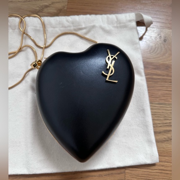 AUTHENTIC YSL Saint Laurent Leather Heart Clutch, Monogram Love Chain Box Bag - Picture 13 of 17